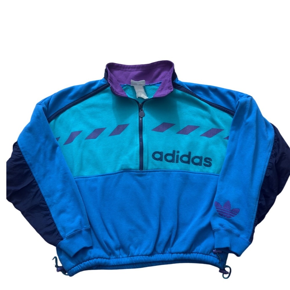 Adidas 90s Vintage Gorpcore Quarter Zip Pullover Sweatshirt Blue Teal L jj06